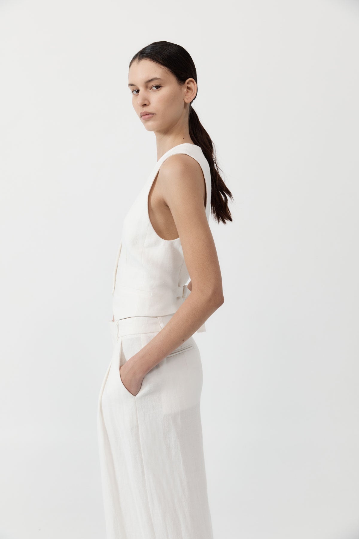 Tailored Linen Vest - Ivory - 5