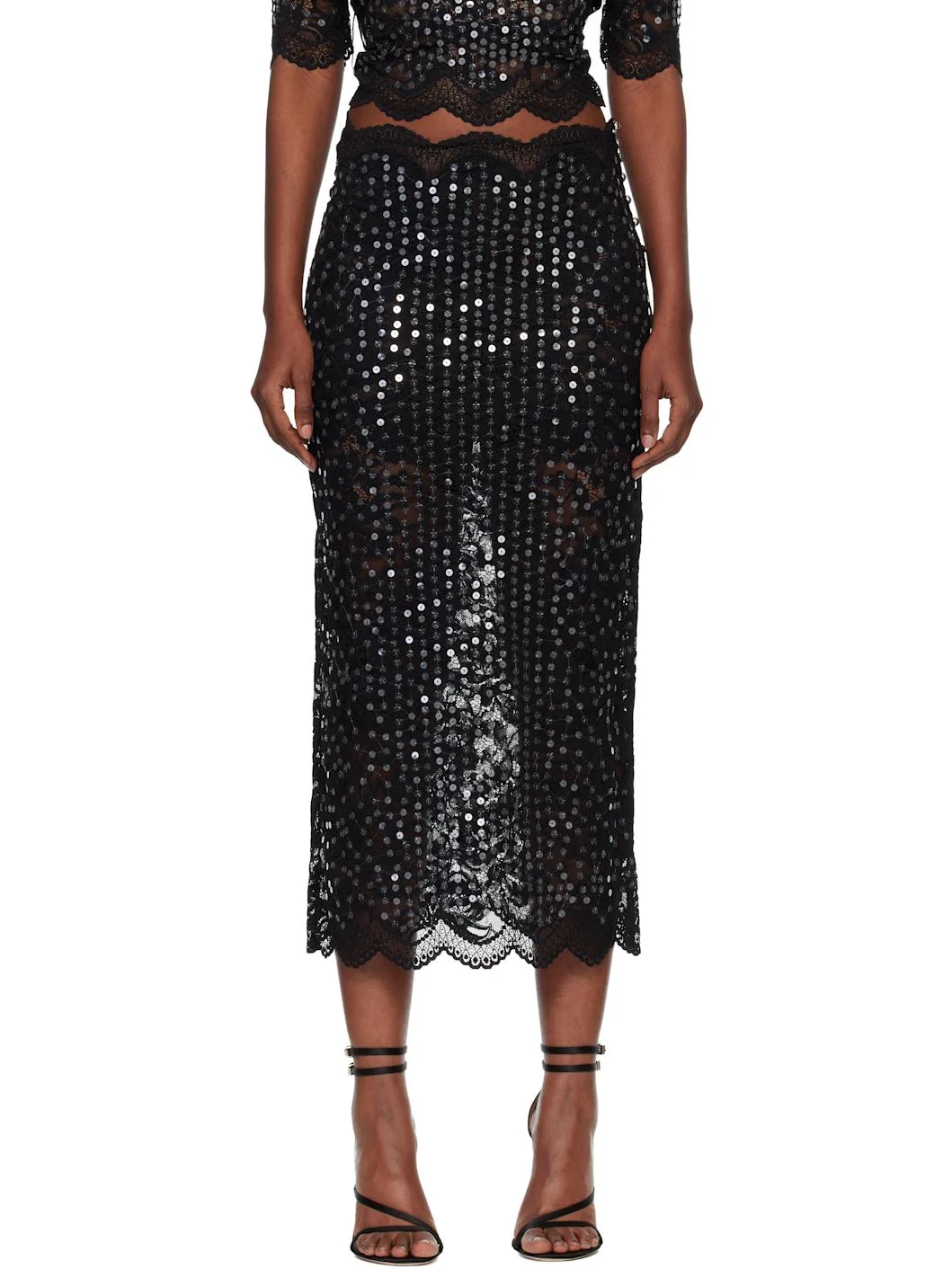 Black Sequinned Midi Skirt - 1