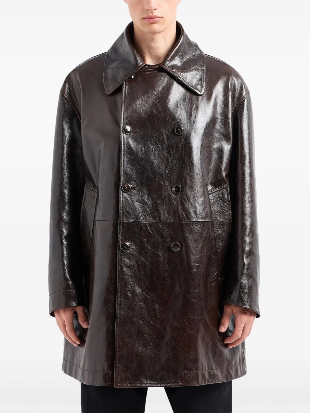 LEATHER DOUBLE BREASTED COAT - 3