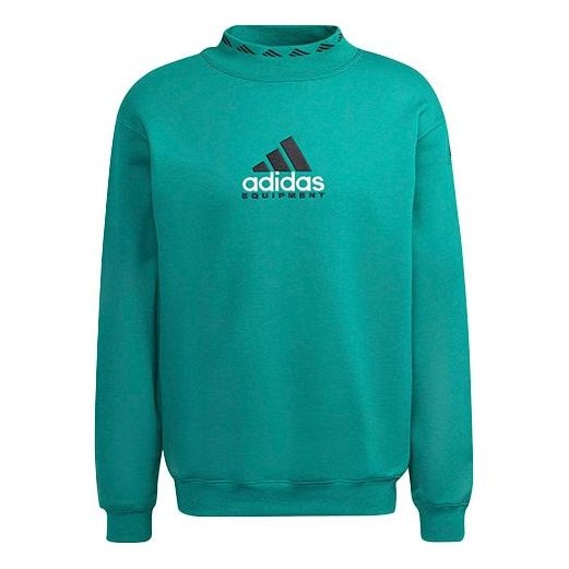 Men's adidas originals Eqt Logo Embroidered Sports Round Neck Pullover Green HG8093 - 1