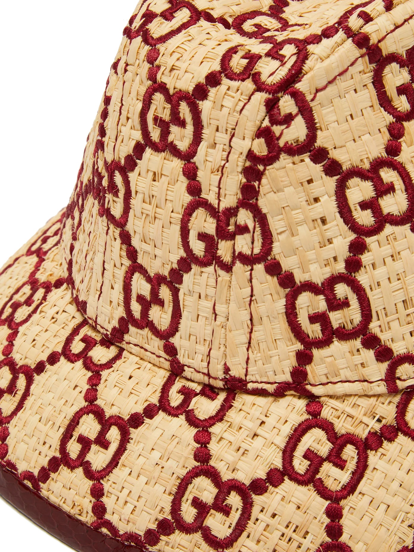 Snakeskin-trimmed GG-embroidered raffia fedora - 5