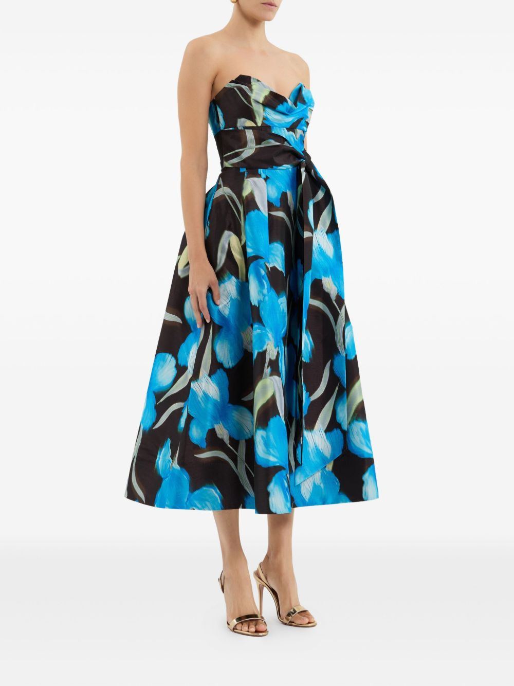 floral-print strapless dress - 3