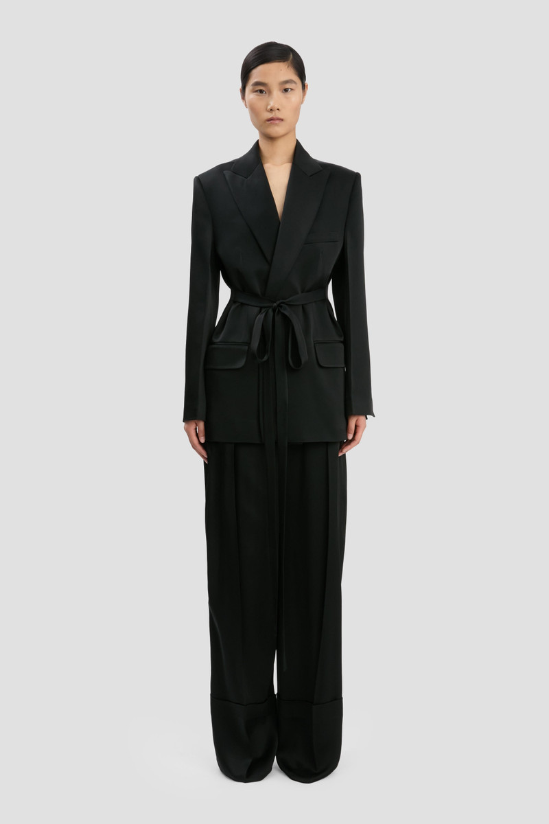 Victoria Beckham Wide Leg Turn-Up Trouser In Black outlook