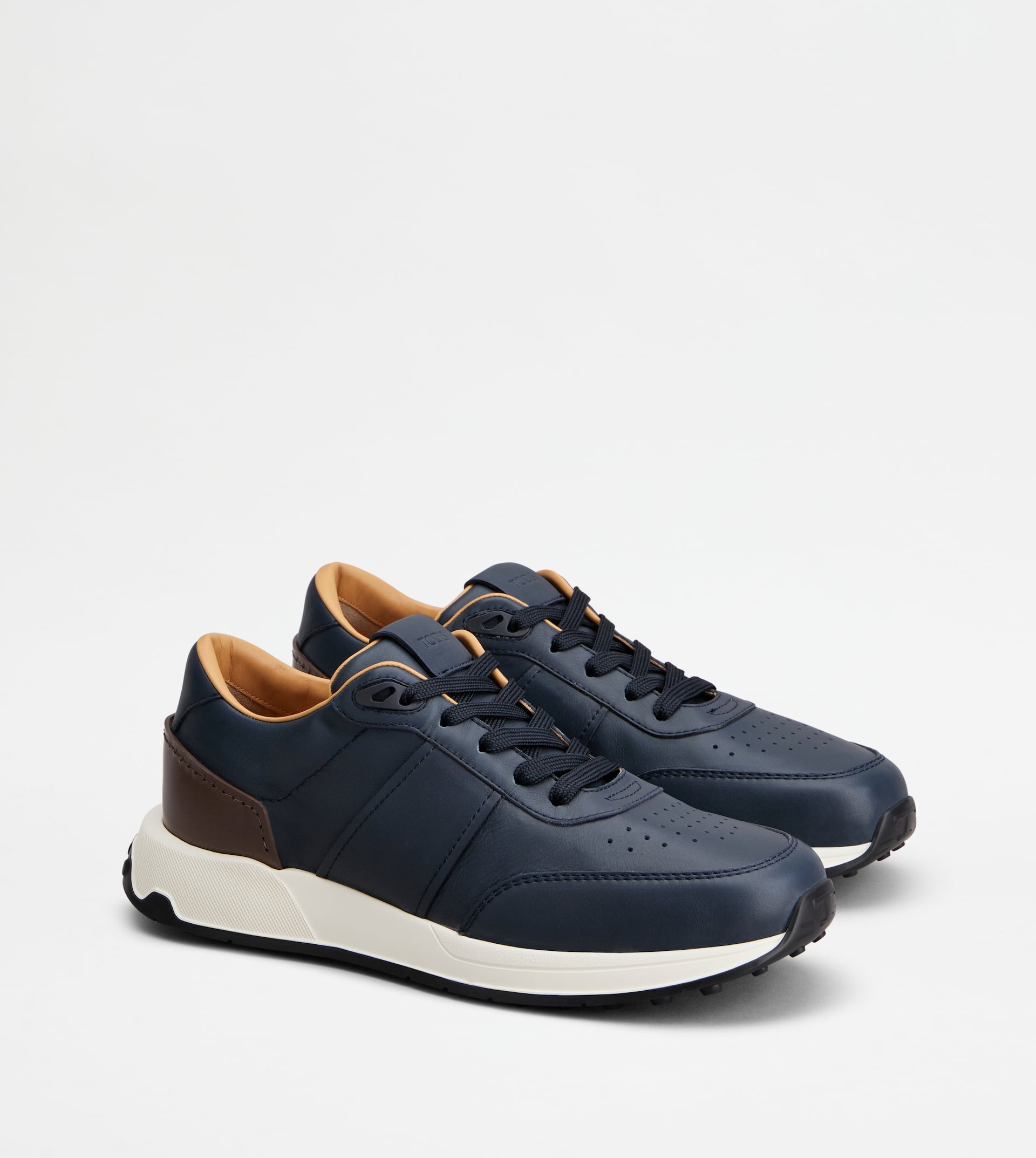 SNEAKERS IN LEATHER AND TECHNICAL FABRIC - BLUE, BROWN - 3