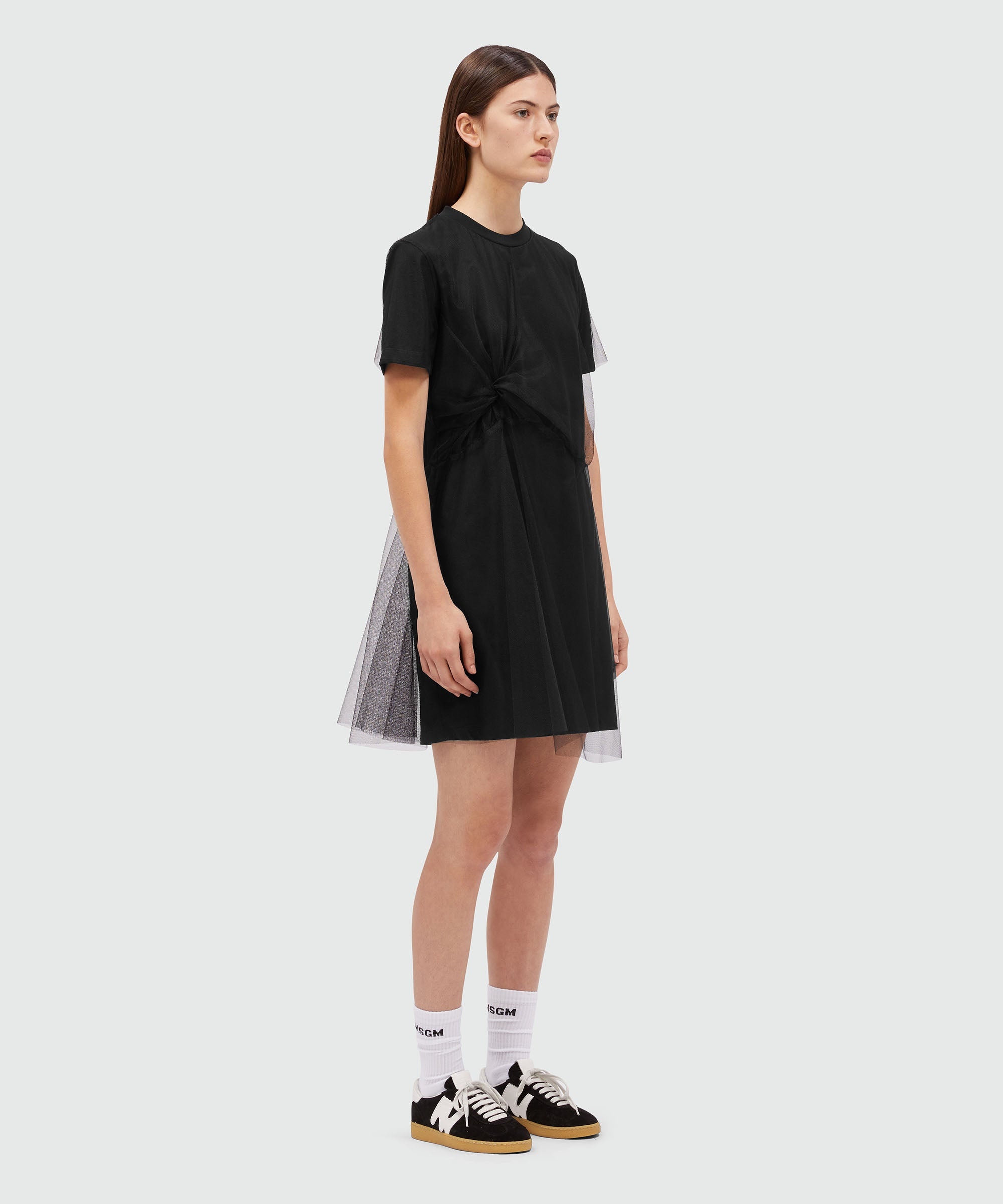 Black jersey t-shirt dress with tulle layer - 4