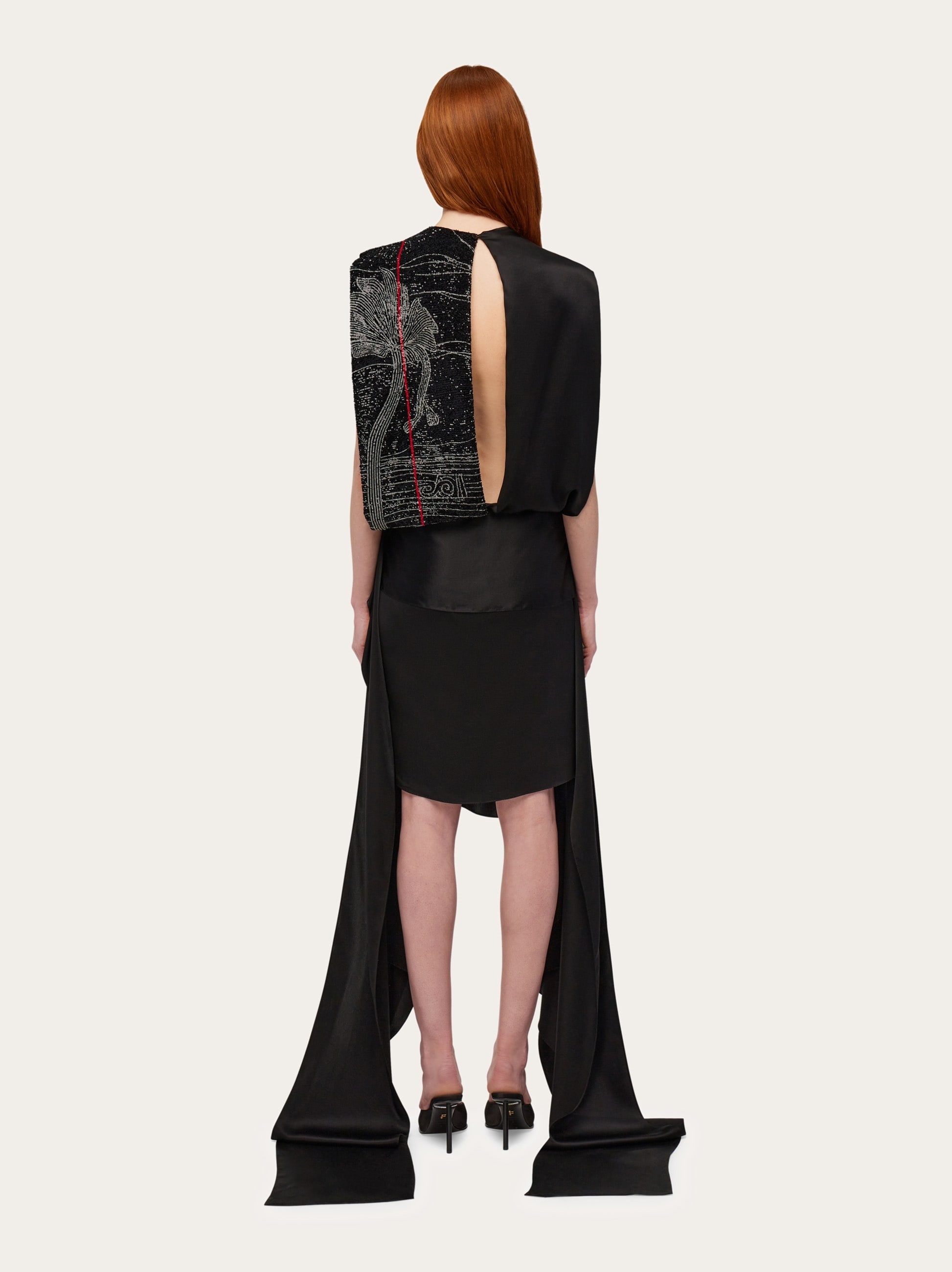 Satin dress with side tails - 4