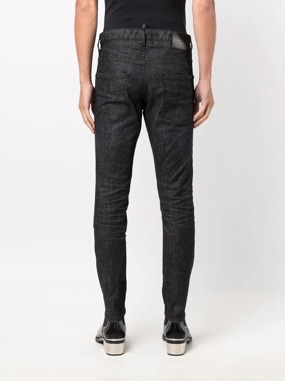 leather-patch slim-fit jeans - 4