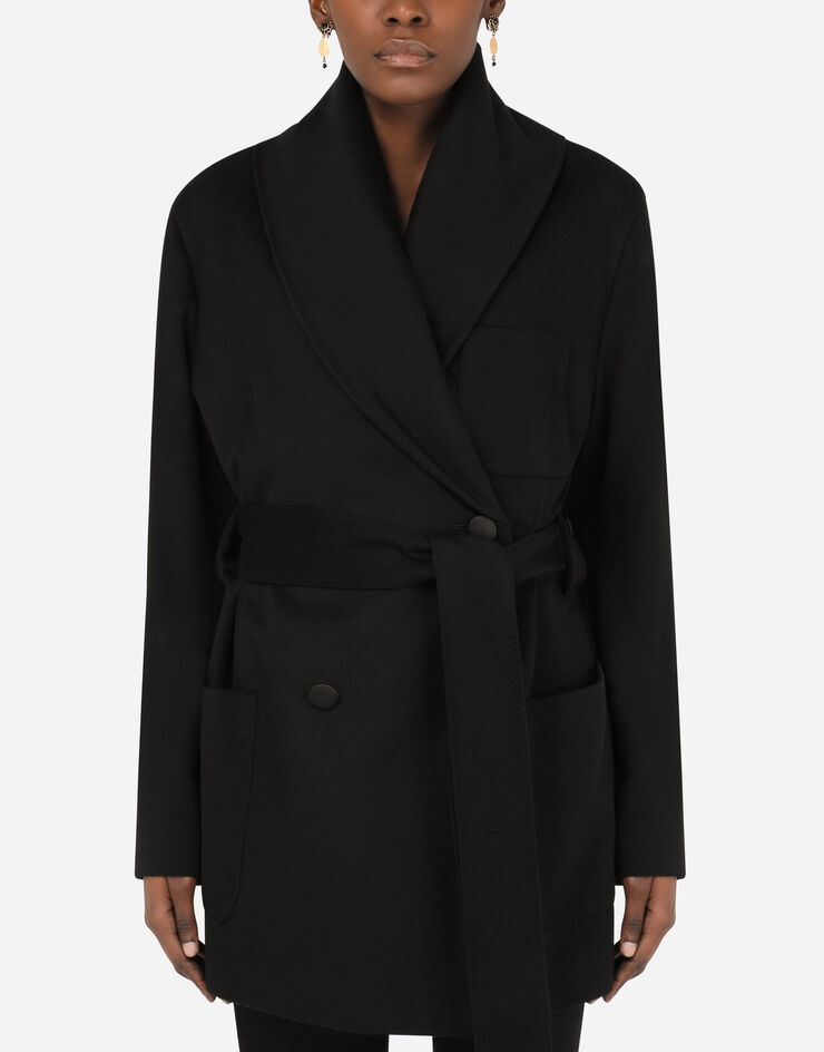 Short belted cashmere robe coat - 1