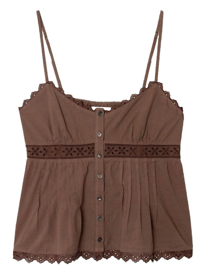 lace-trimmed sleeveless shirt 1