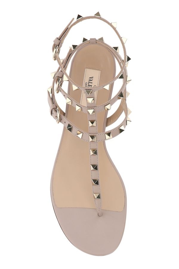 サンダル・ミュール VALENTINO Antiqued pink leather Rockstud thong sandals Valentino Garavani Antiqued Pink Leather Rockstud Thong