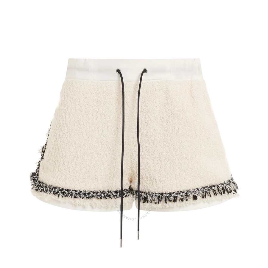 Sacai Ladies Off White High-Waisted Tweed Shorts - 1