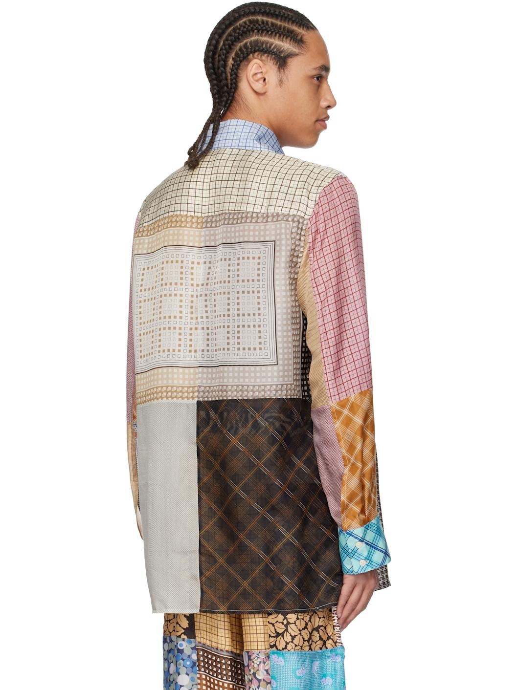 Multicolor Regenerated Silk Scarves Lapel Collar Shirt - 3