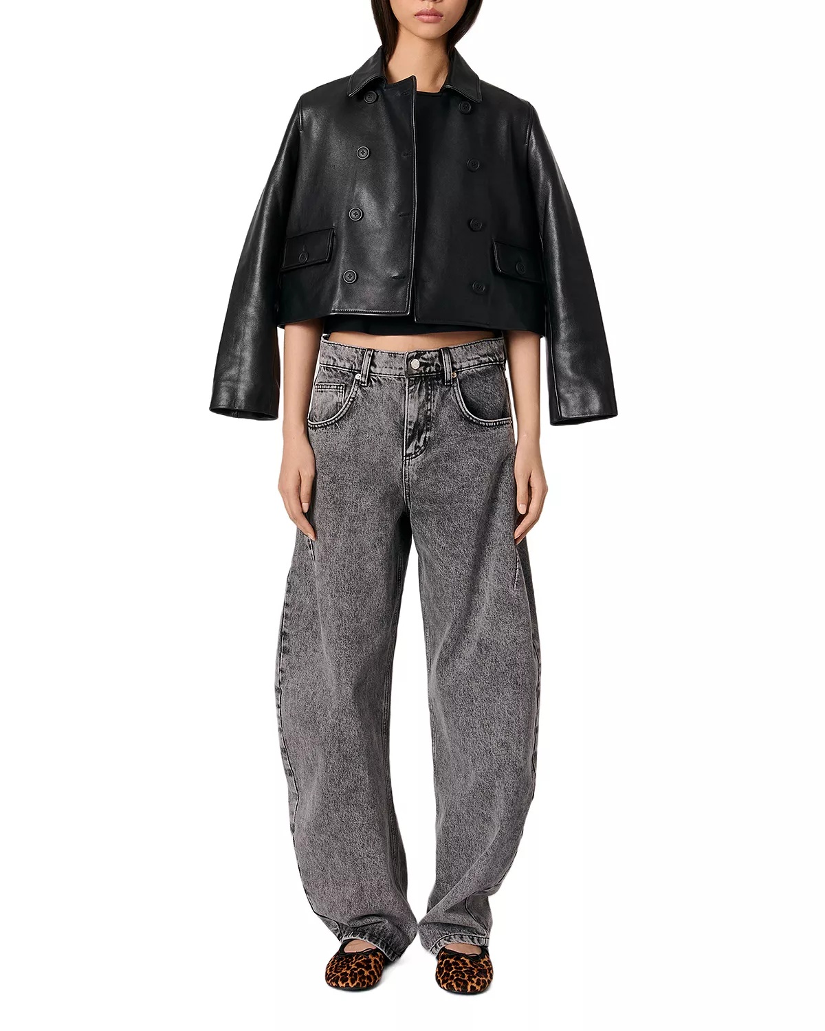 High Rise Balloon Leg Jeans in Grey - 7