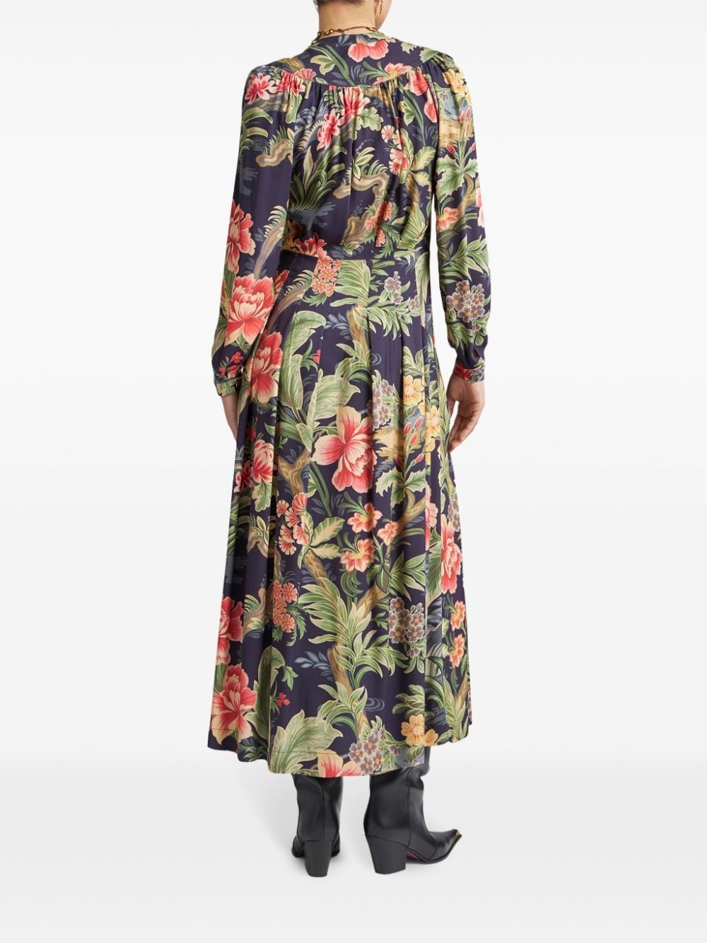 floral-printed twill shirt dress - 3