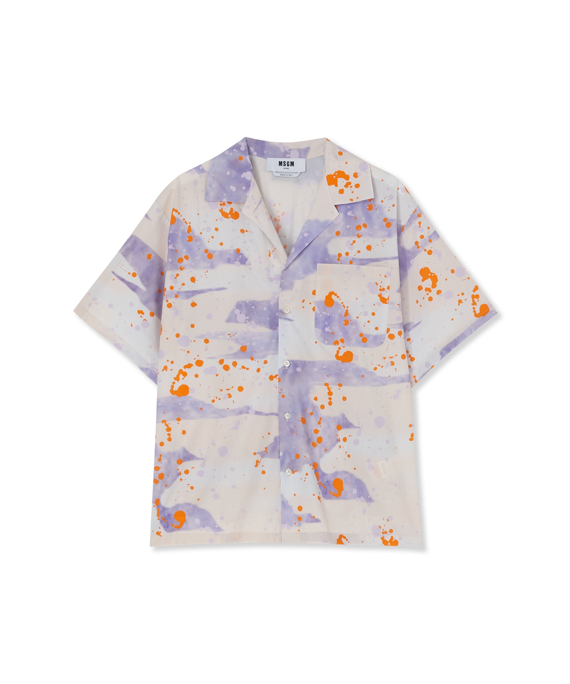 Poplin bowling shirt with "dripping camo" print - 1