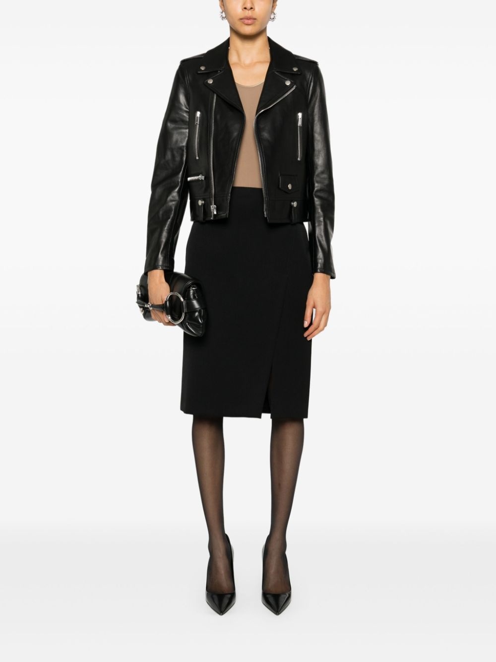 zip-up leather biker jacket - 2