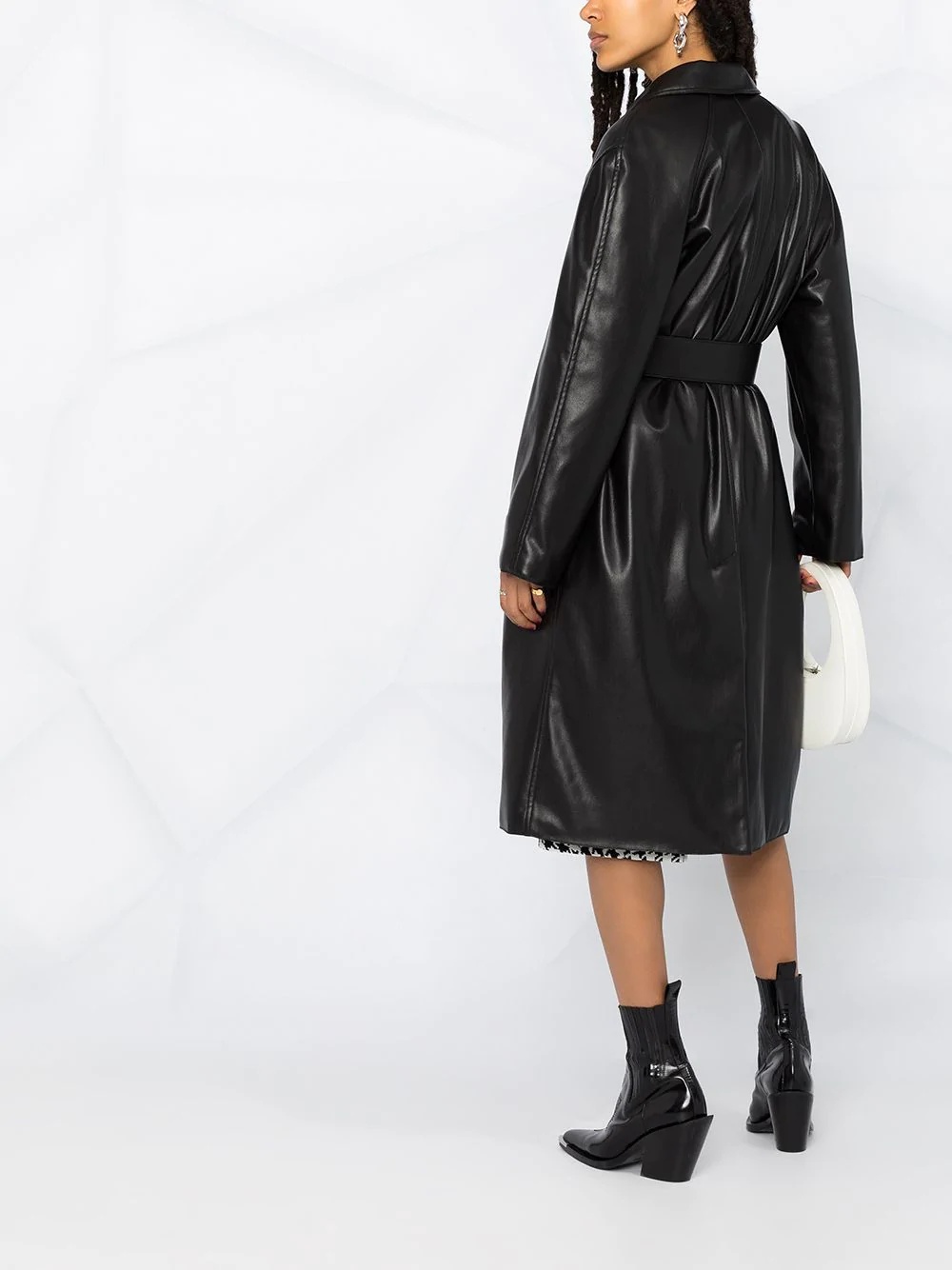 faux leather belted coat - 4