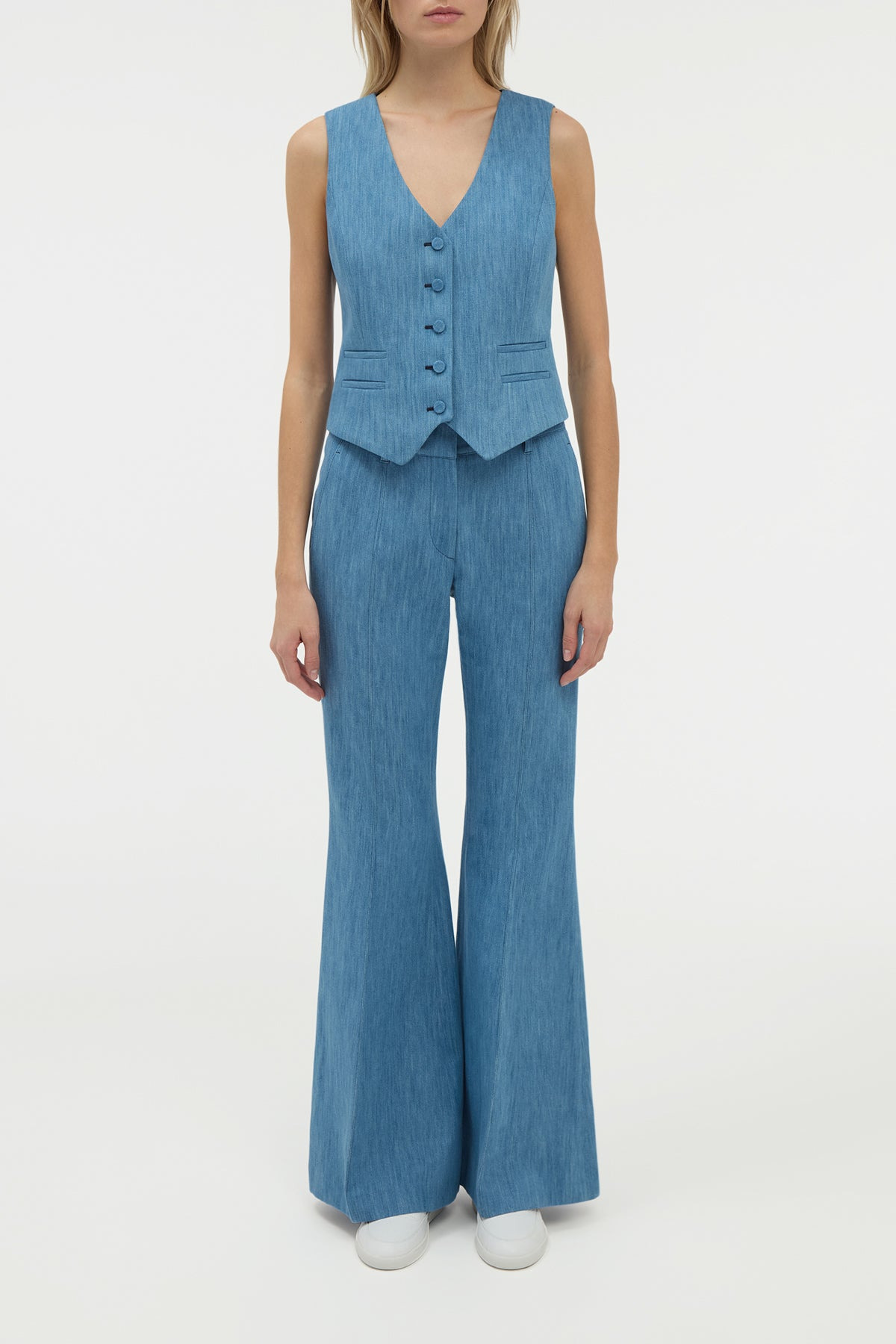 Coleridge Vest in Medium Blue Recycled Cotton Linen Denim - 3