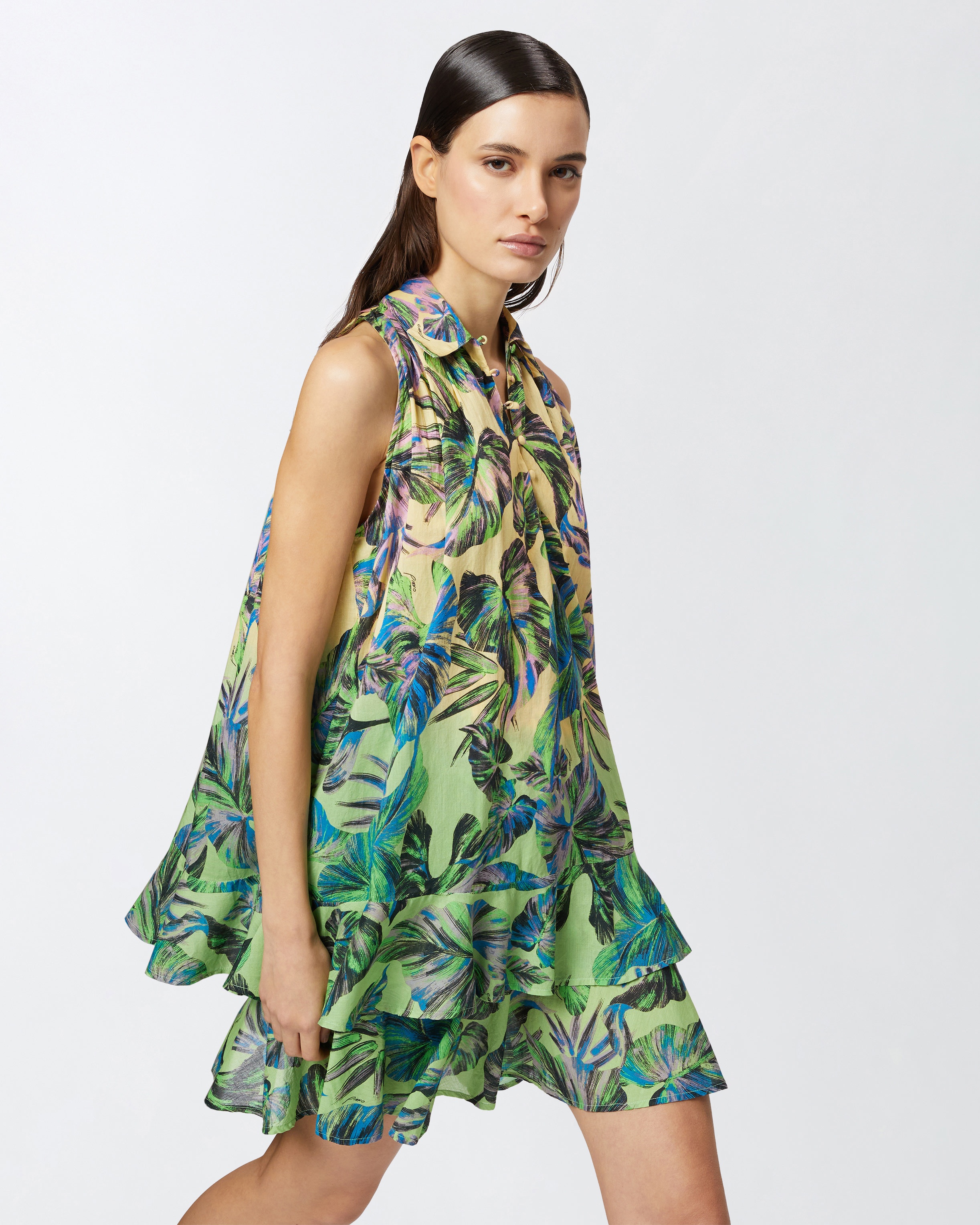 SLEEVELESS GRADIENT POLO DRESS WITH LEAF MOTIF - 5