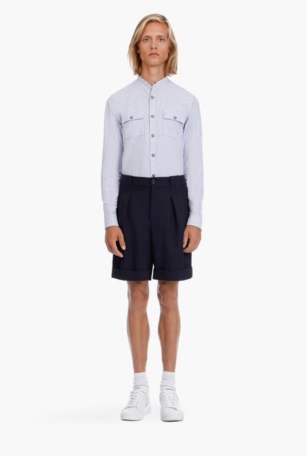 Navy blue wool Bermuda shorts - 4