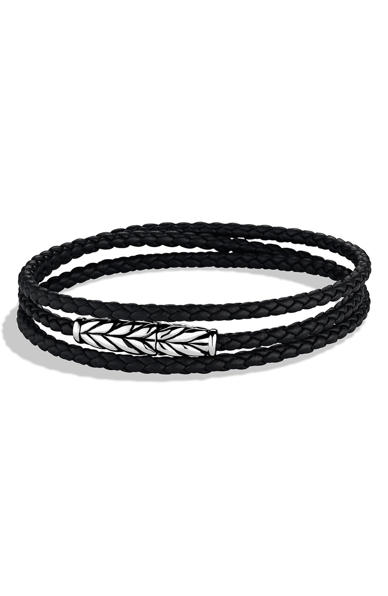 David Yurman Men's Chevron Triple Wrap Bracelet in Black Leather at Nordstrom - 5