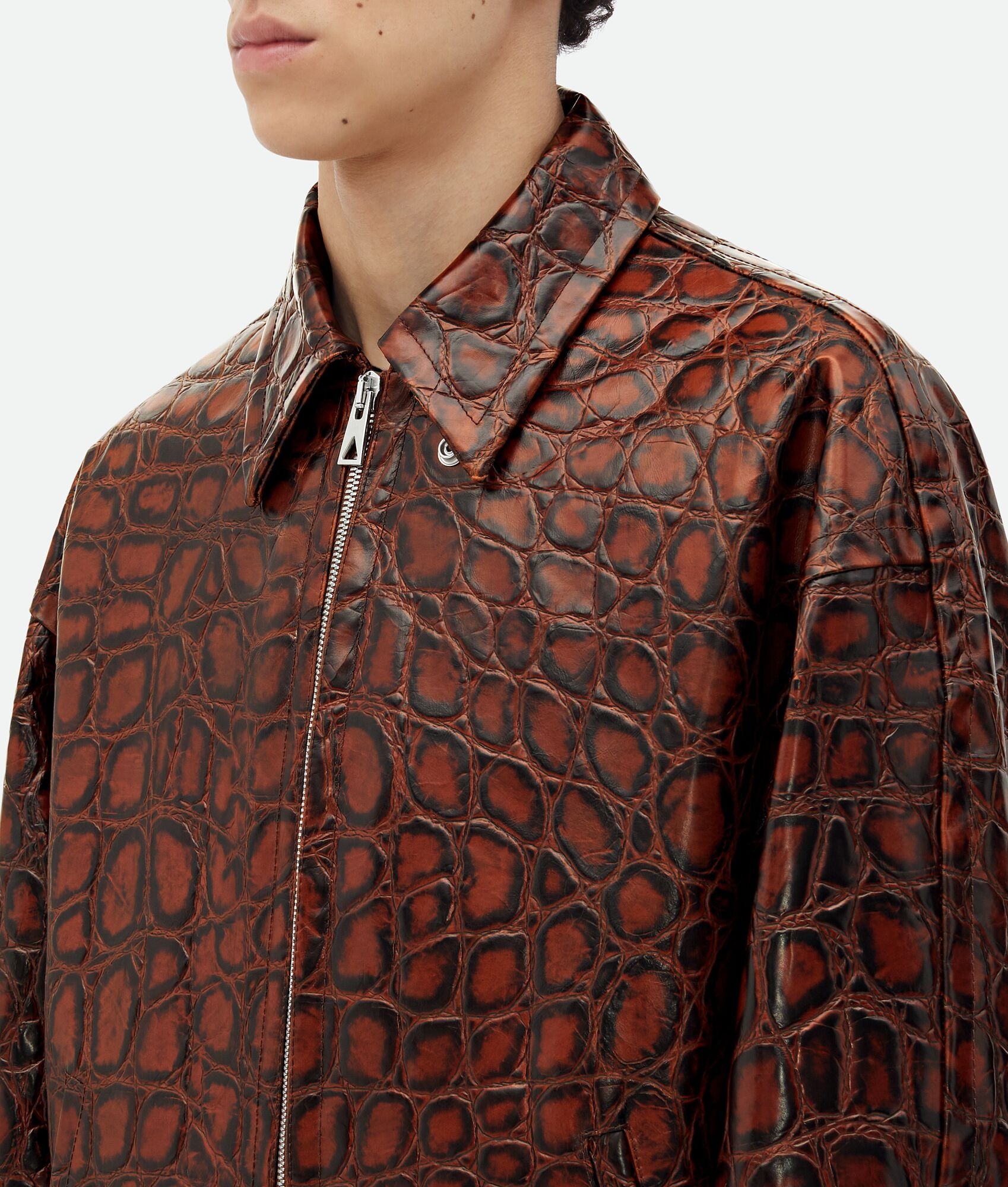 Crocodile-Effect Leather Jacket - 5