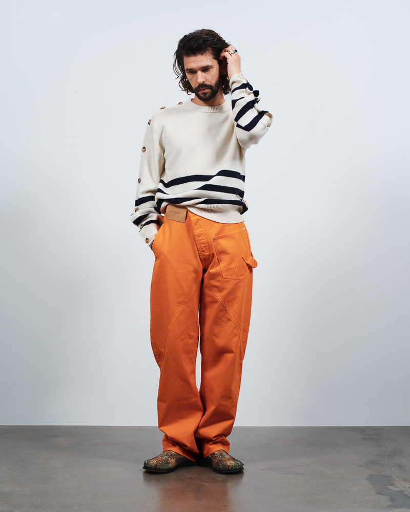 BUTTONED SLEEVE BRETON JUMPER IN IVORY 4