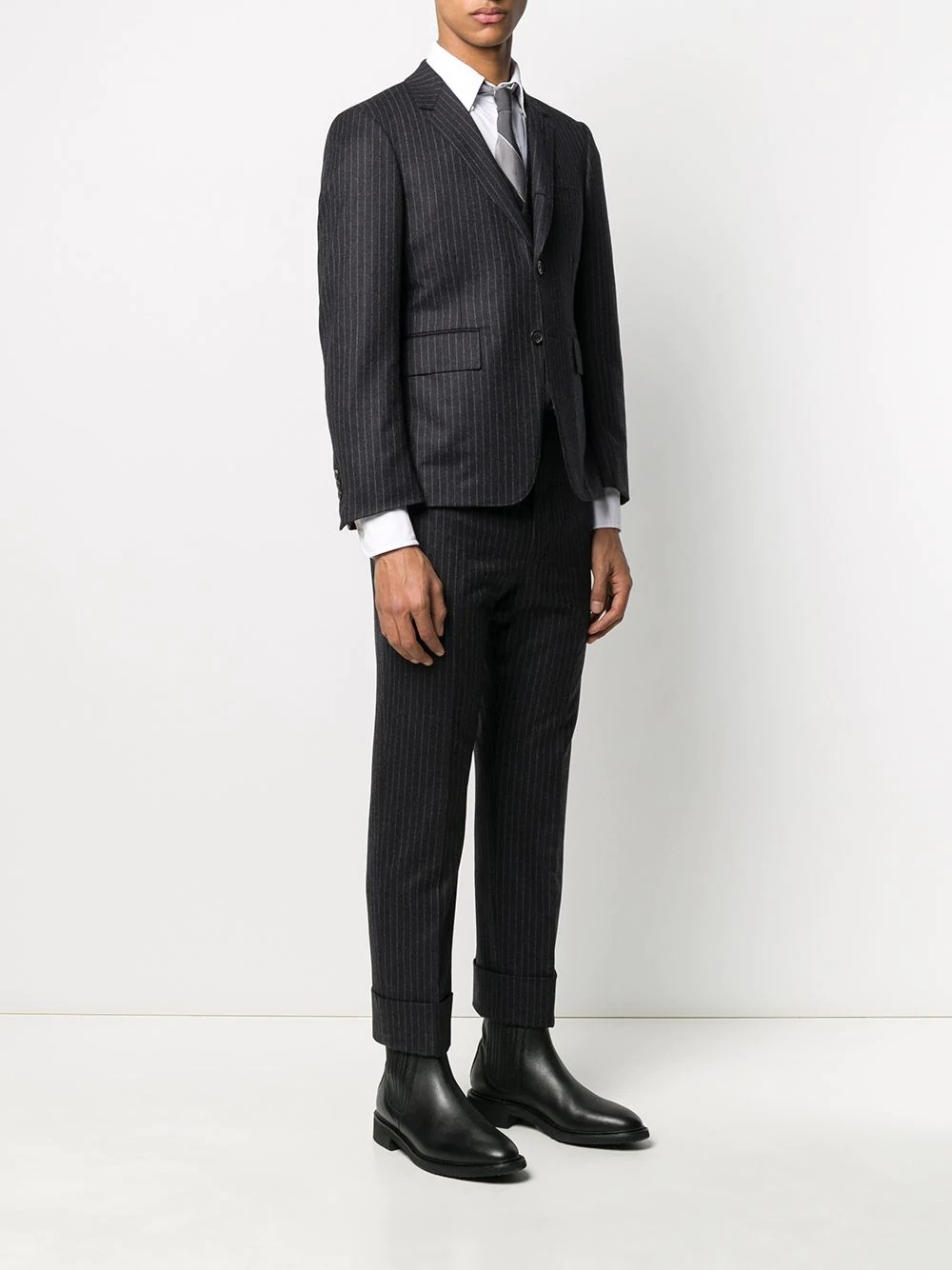 narrow chalk-stripe flannel suit - 3