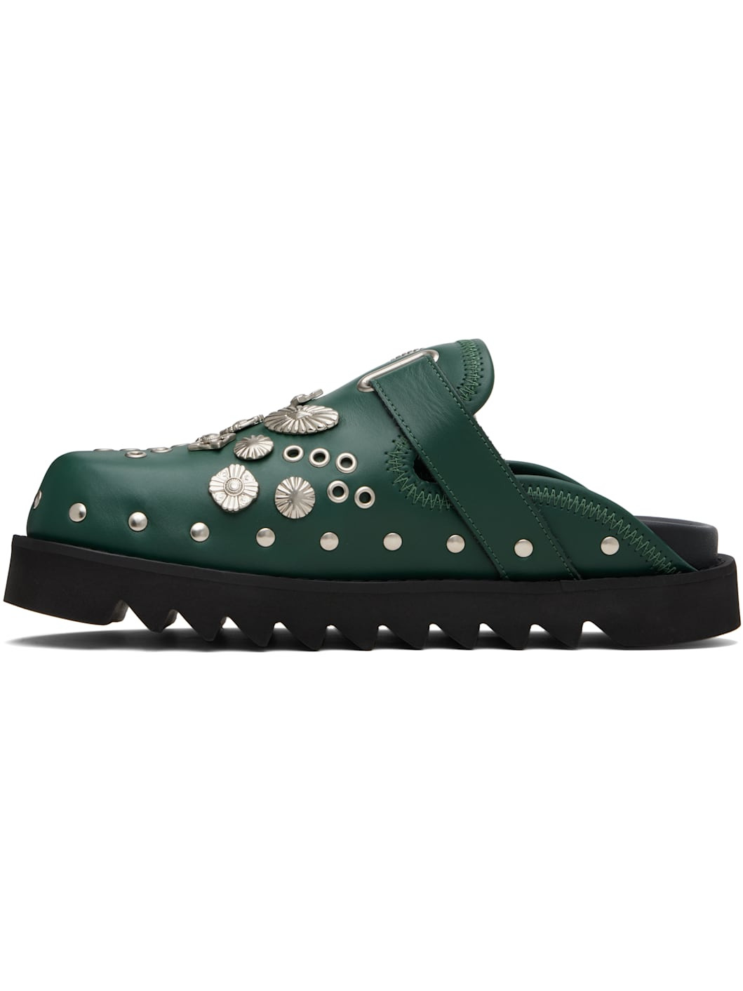 SSENSE Exclusive Green Eyelet Metal Sabot Loafers - 3