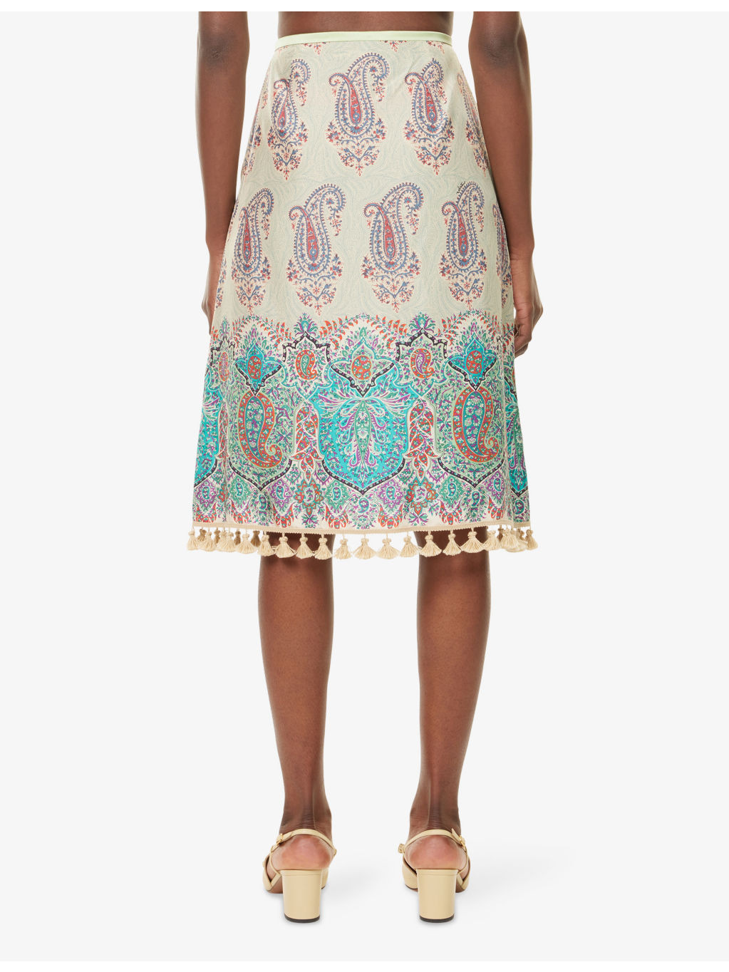 Paisley-Pattern Flared Silk Midi Skirt - 4
