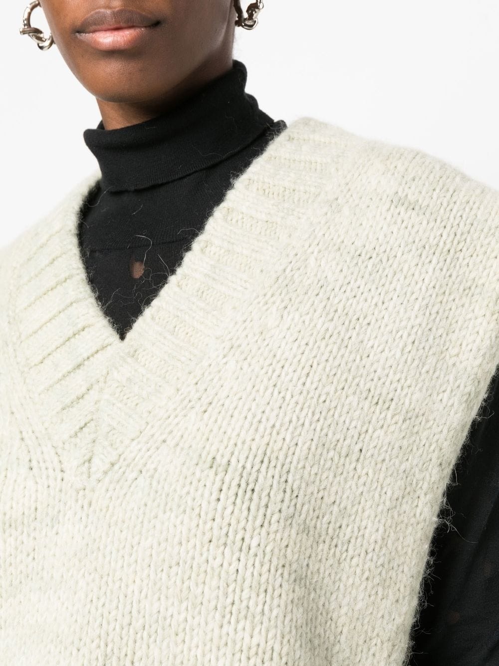 slit knitted V-neck vest - 5