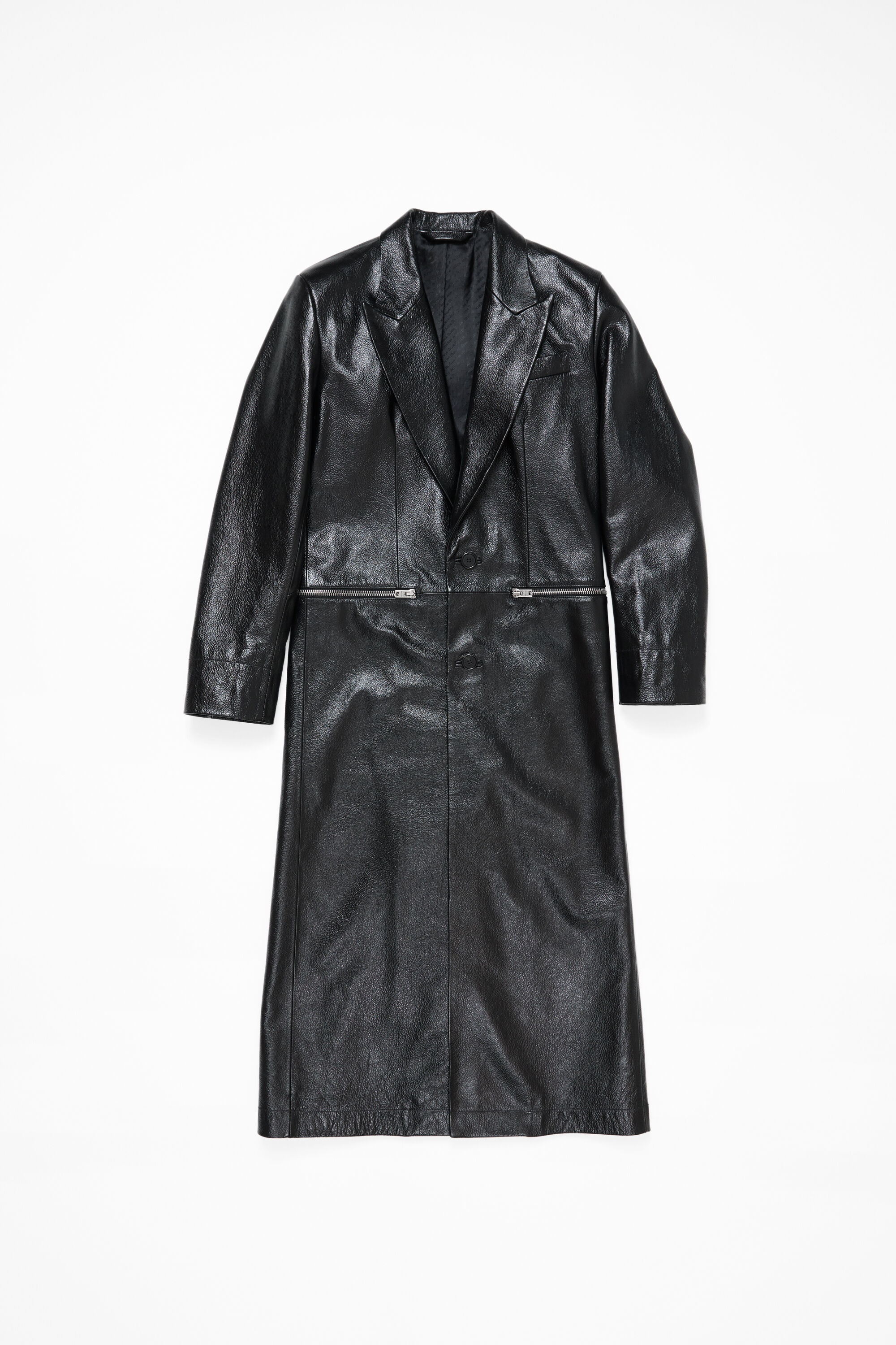 Single-breasted leather  coat - Black - 4