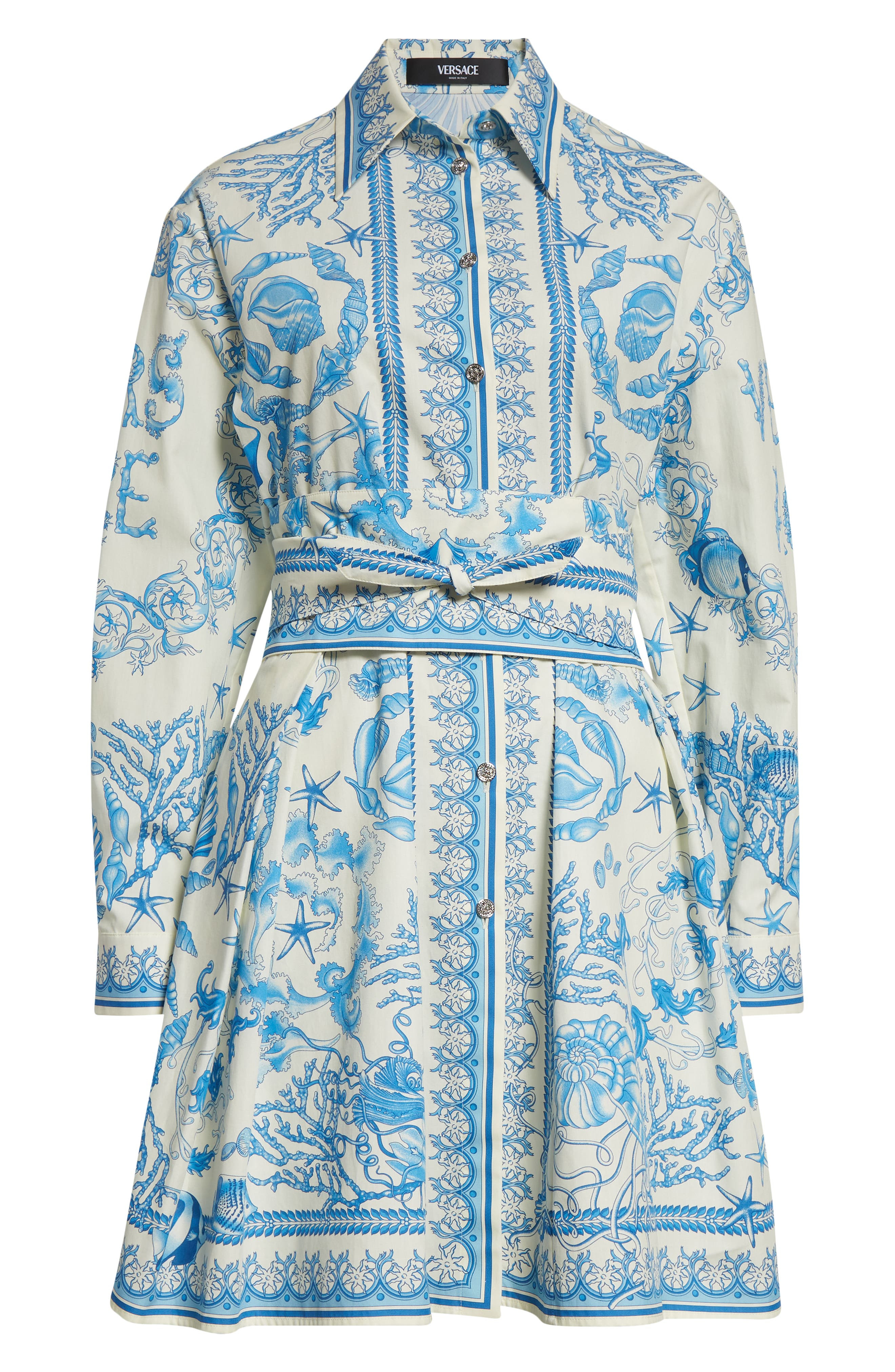 Versace Underwater Barocco Long Sleeve Cotton Poplin Shirtdress in Eggshell Bright Dv Blue at Nordst - 5