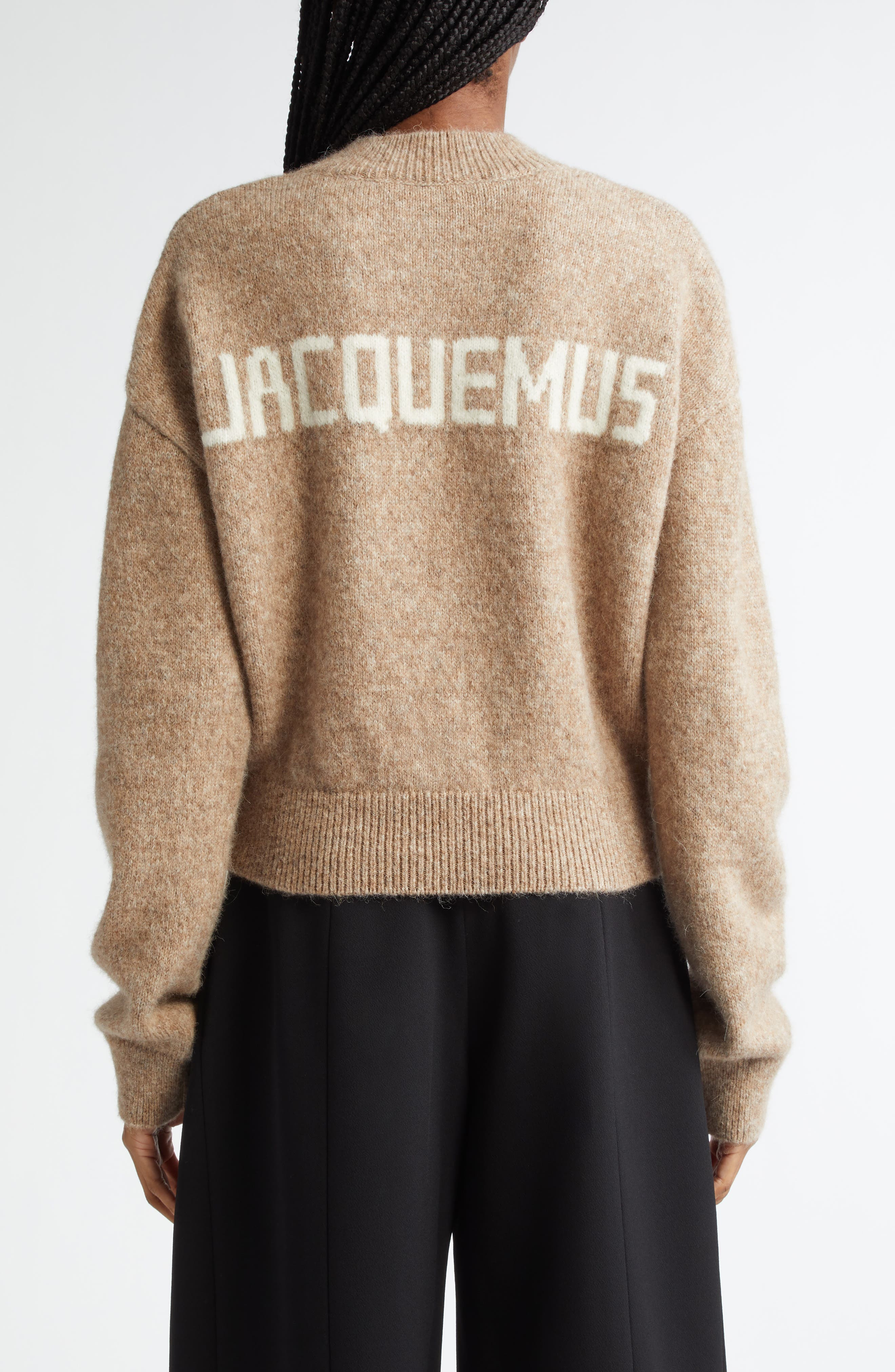 Jacquemus La Maille Logo Jacquard Alpaca & Merino Wool Blend Sweater in Beige at Nordstrom - 3