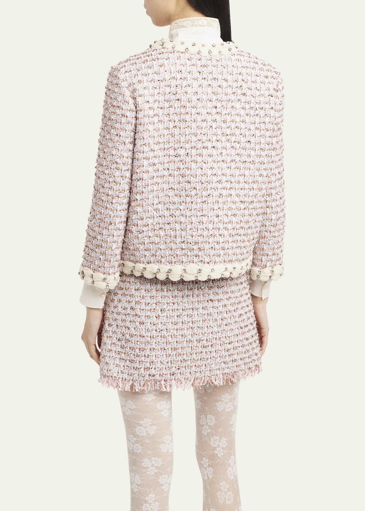 Boxy Crystal-Embellished Tweed Jacket - 3
