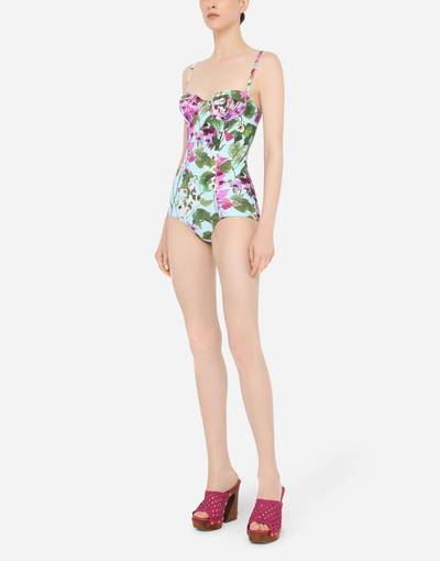 Dolce & Gabbana Bluebell-print one-piece balconette swimsuit outlook