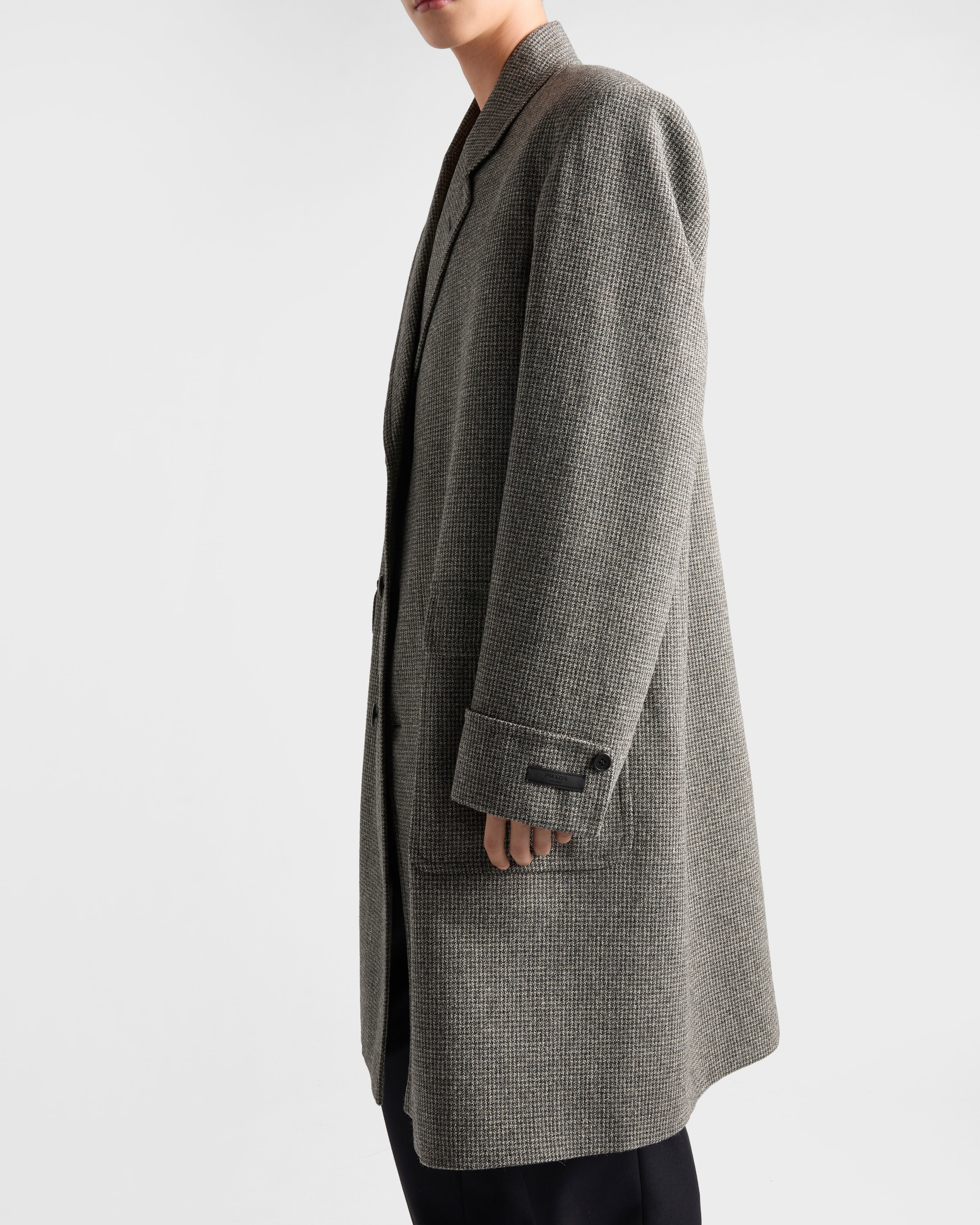 Single-breasted houndstooth check wool coat - 3