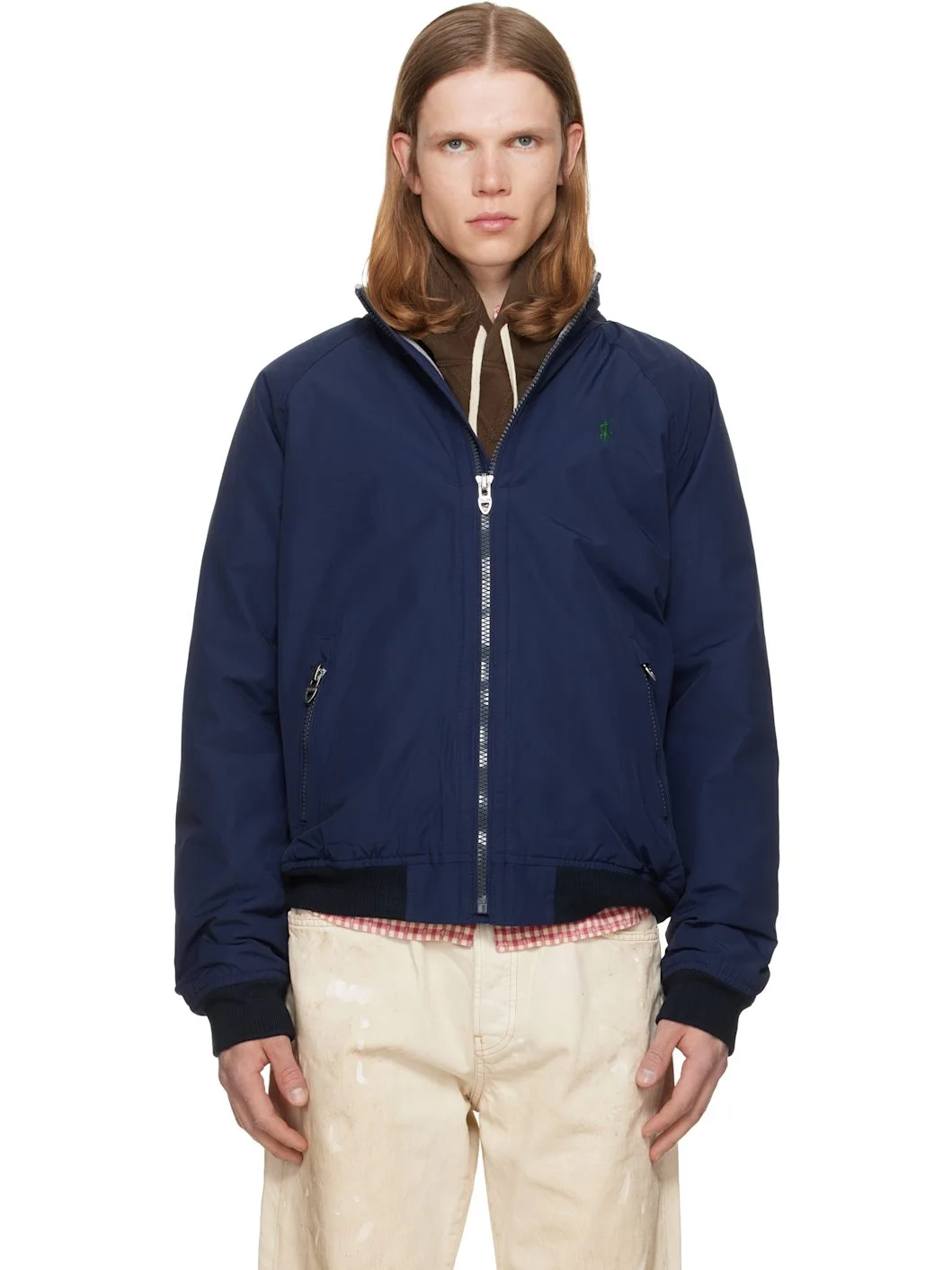 Navy Nylon Bomber Jacket - 1