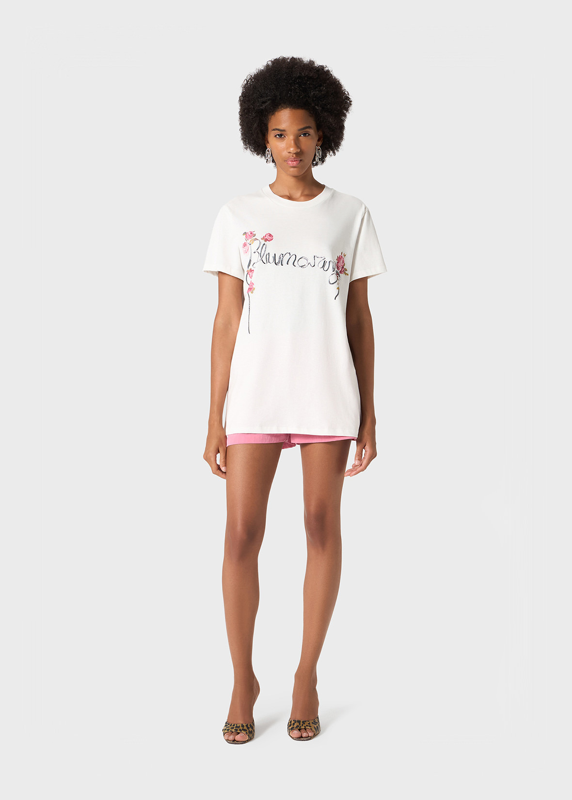 T-SHIRT WITH BLUMARINE RHINESTONE EMBROIDERY AND ROSES - 2