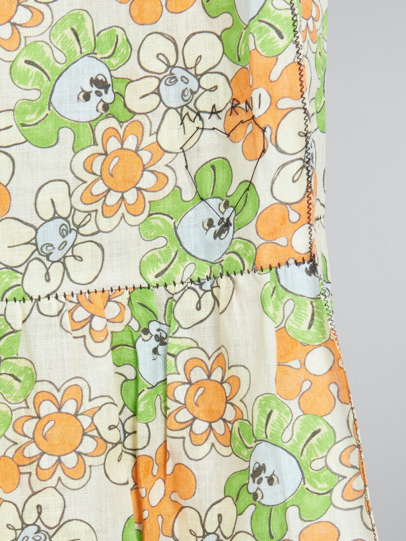 ORANGE AND GREEN PRINTED LINEN SKIRT WITH FLOUNCE - 4