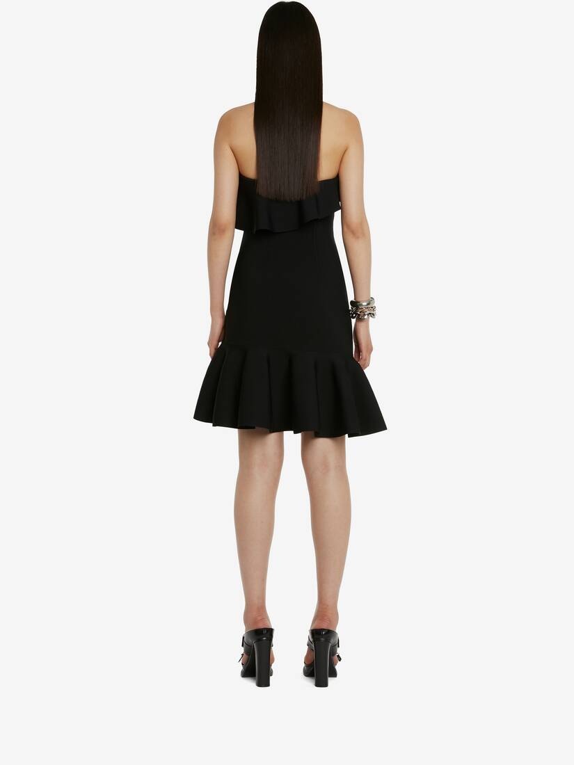 Women's Ruffled Bustier Mini Dress in Black - 4