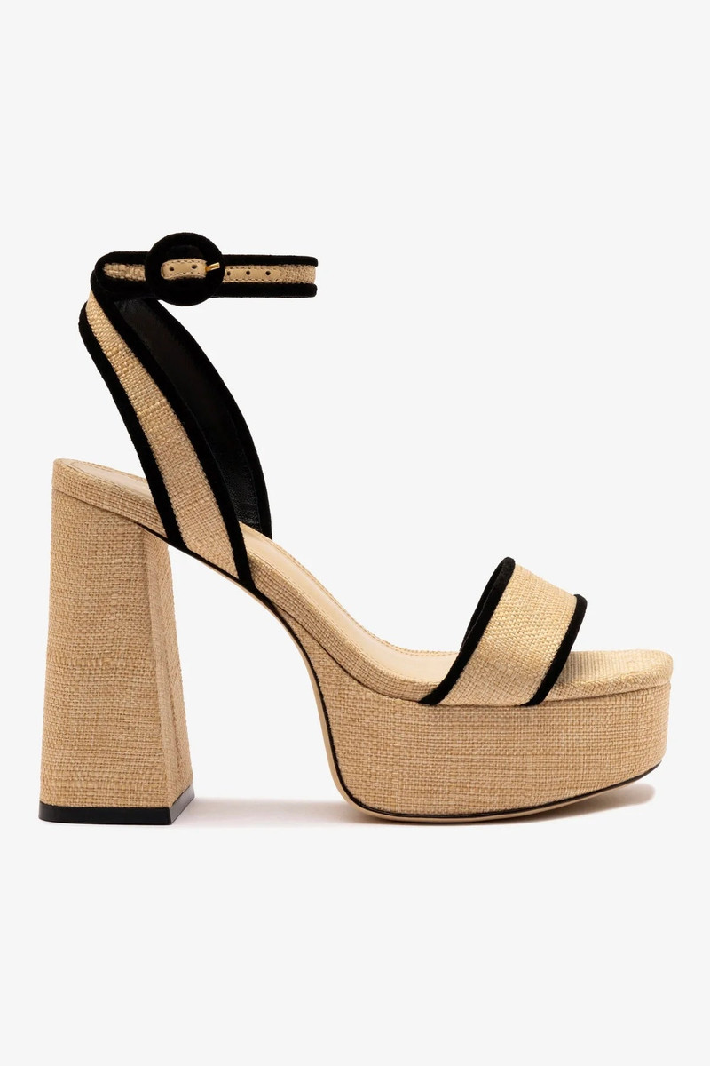 Dolly Sandal In Beige Raffia and Black Trimming 1