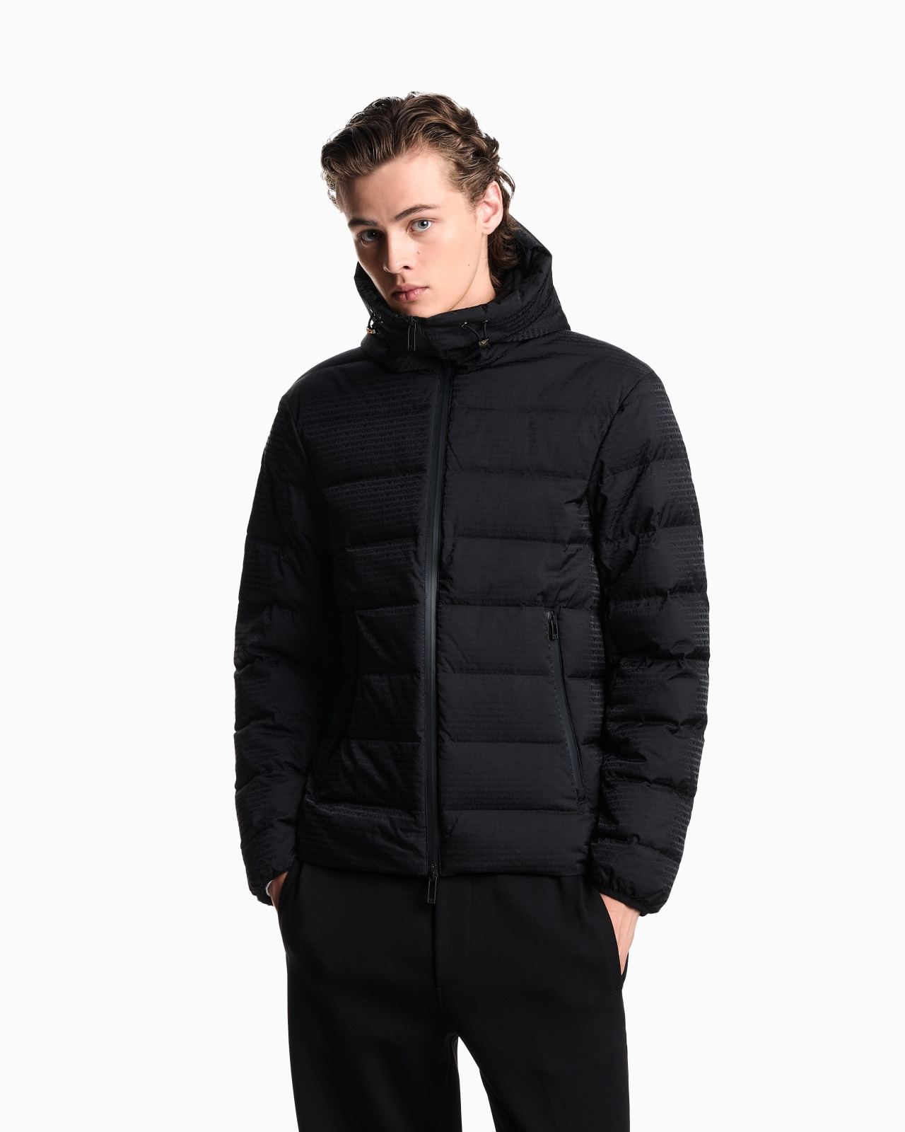 HOODED, QUILTED-NYLON DOWN JACKET WITH JACQUARD LOGO LETTERING - 4