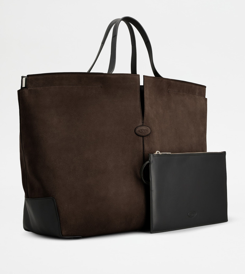 TOD'S DI BAG FOLIO IN LEATHER MAXI - BROWN, BLACK 3