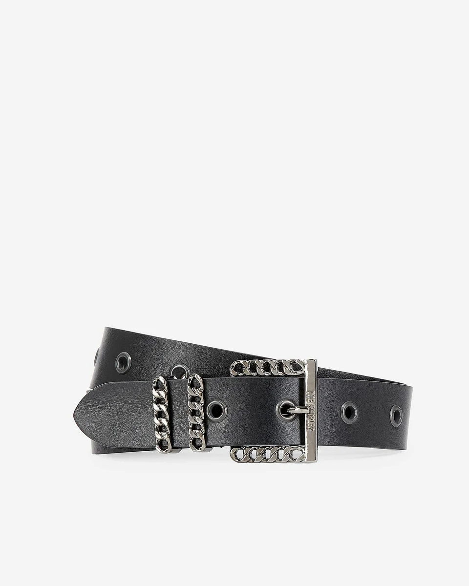 LEATHER BELT WITH BLACK CHAIN BUCKLE - 1