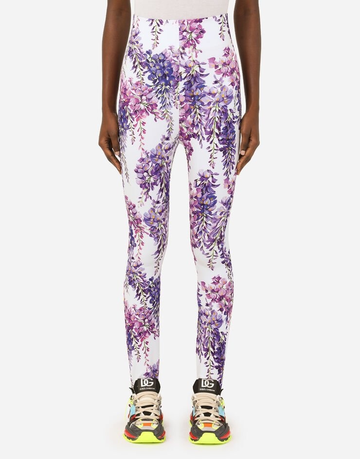 Run-resistant jersey leggings with wisteria print - 1