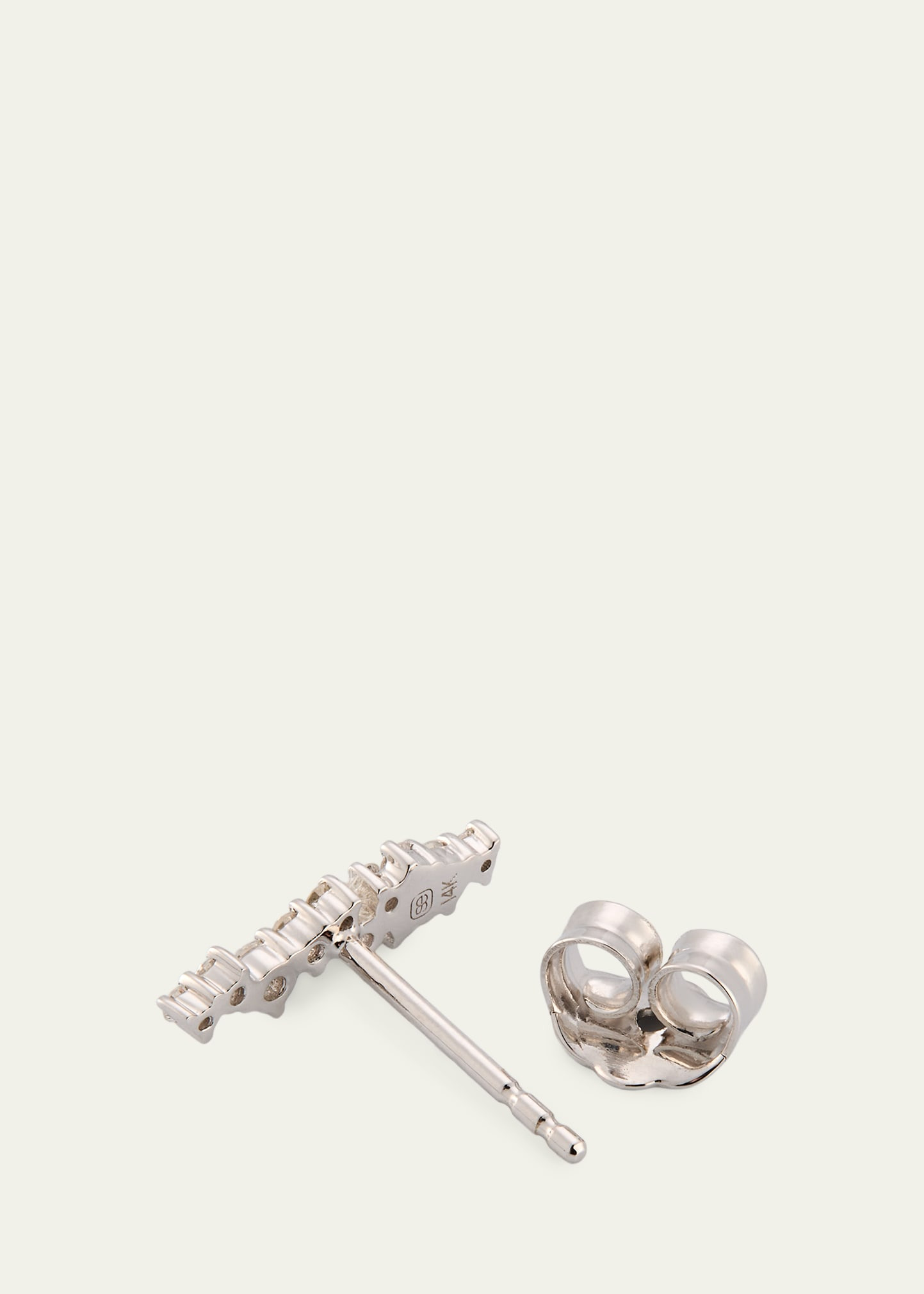 14K White Gold Small Cocktail Bar Stud Earring, Single - 4