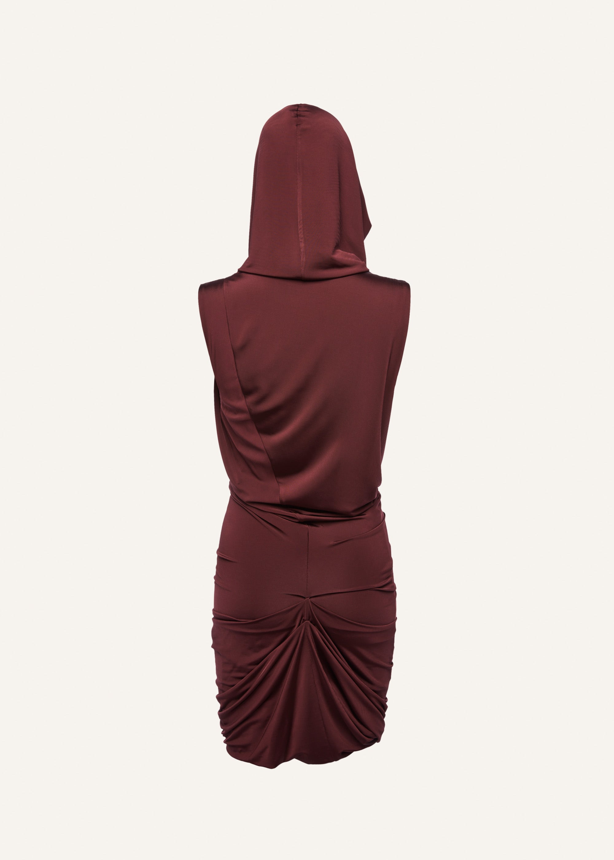 Hooded drape dress in burgundy - 2