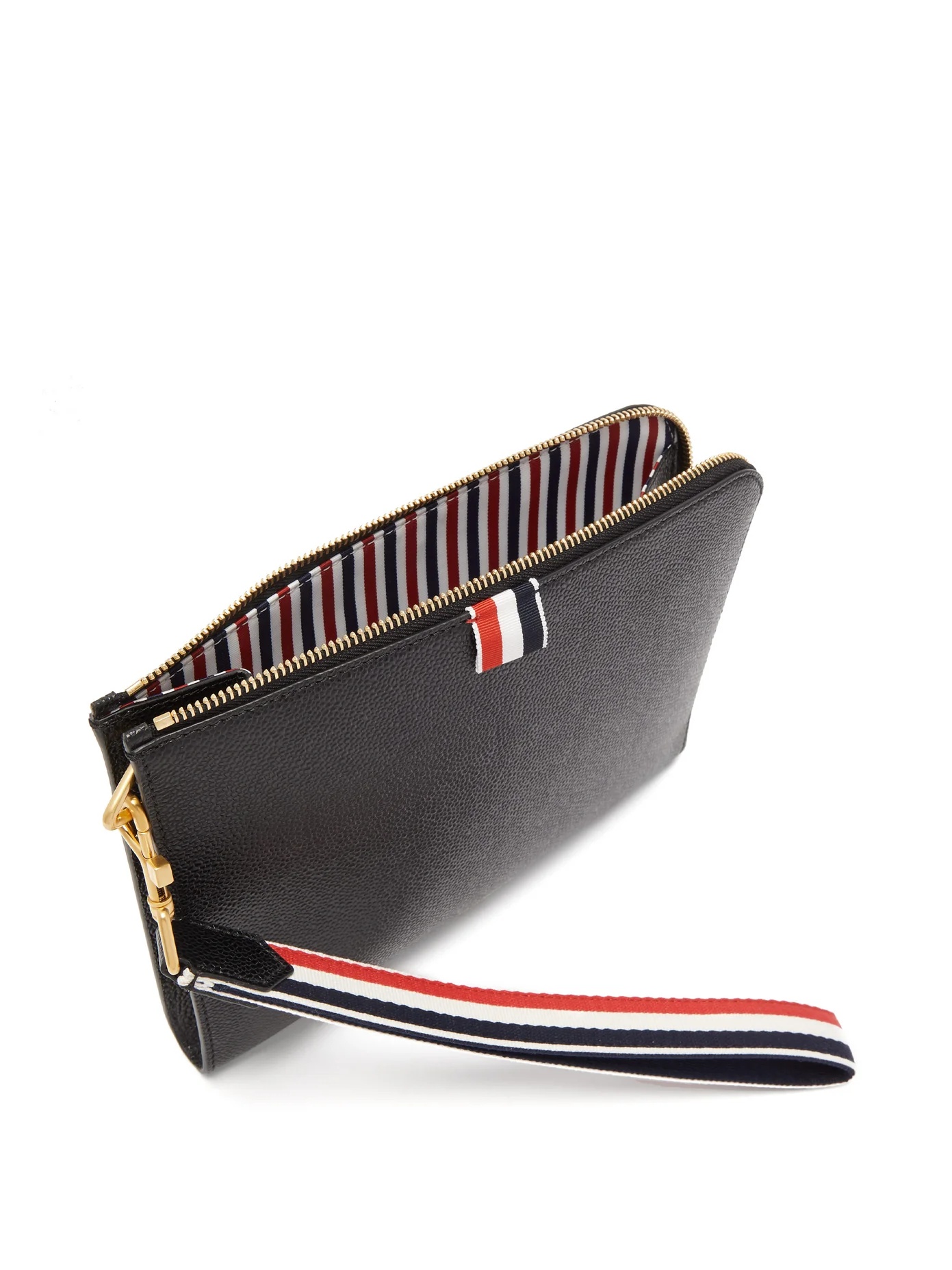 Tricolour-wristlet grained-leather folio pouch - 5