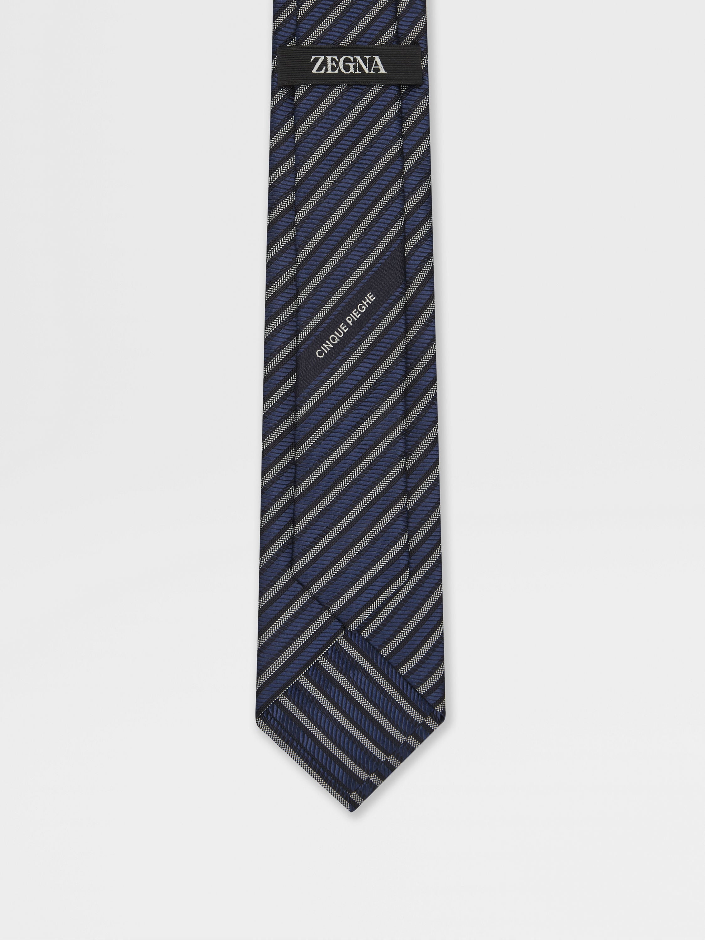 DARK BLUE CINQUE PIEGHE SILK TIE - 3